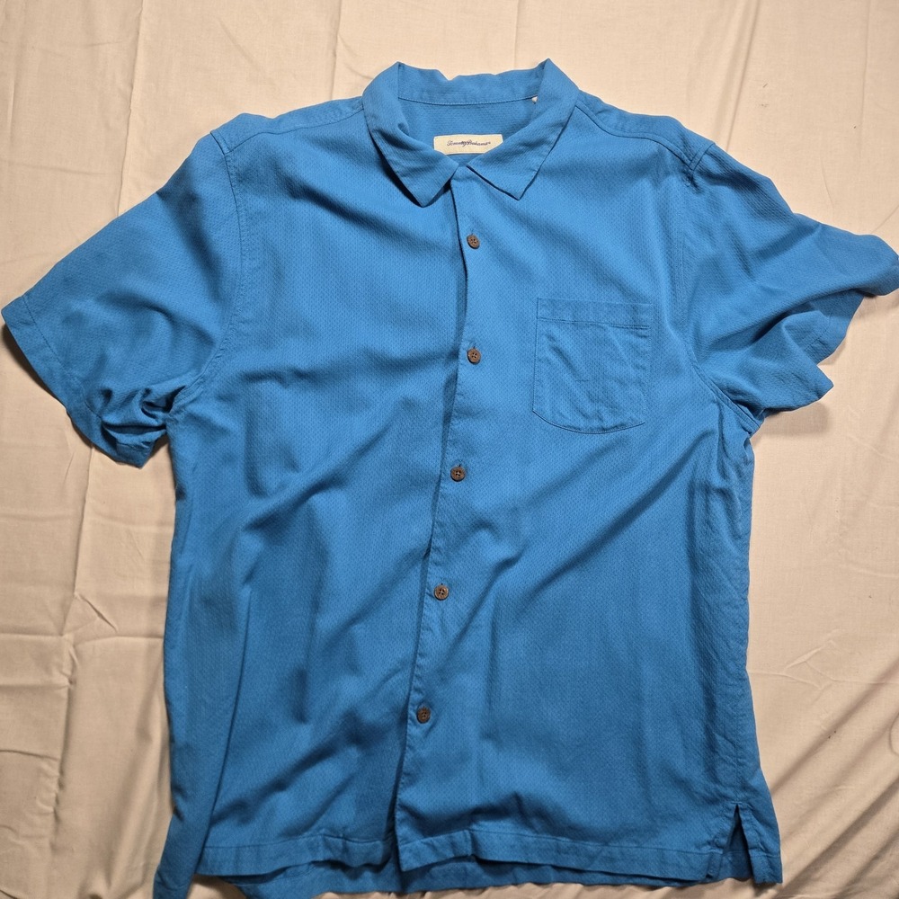 Tommy Bahama Men's Blue 70% Silk Short Sleeve Button Down XXL
